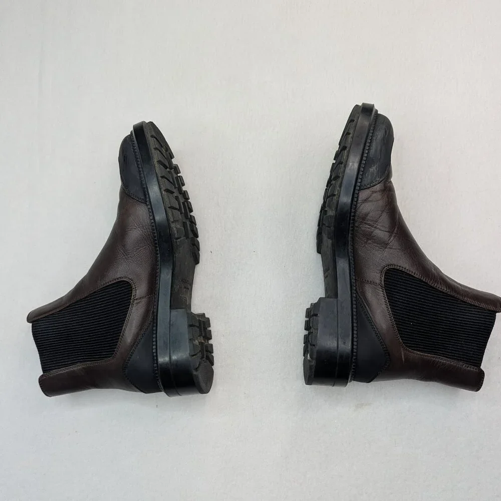 Aquatalia Men’s Size 5.5 Brown Leather Chelsea Boots | Waterproof Lug Sole Italy